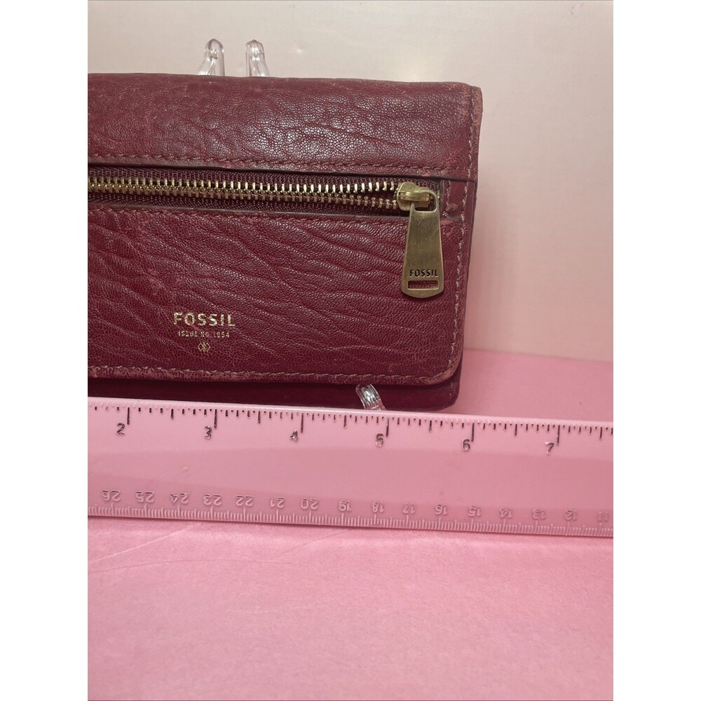 Fossil Women's Burgundy Leather Wristlet Wallet Vtg ID Card Organizer FOSSIL - Picture 3 of 11